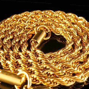 14k Gold Plated 4mm Stainless Steel 24" Rope Chain